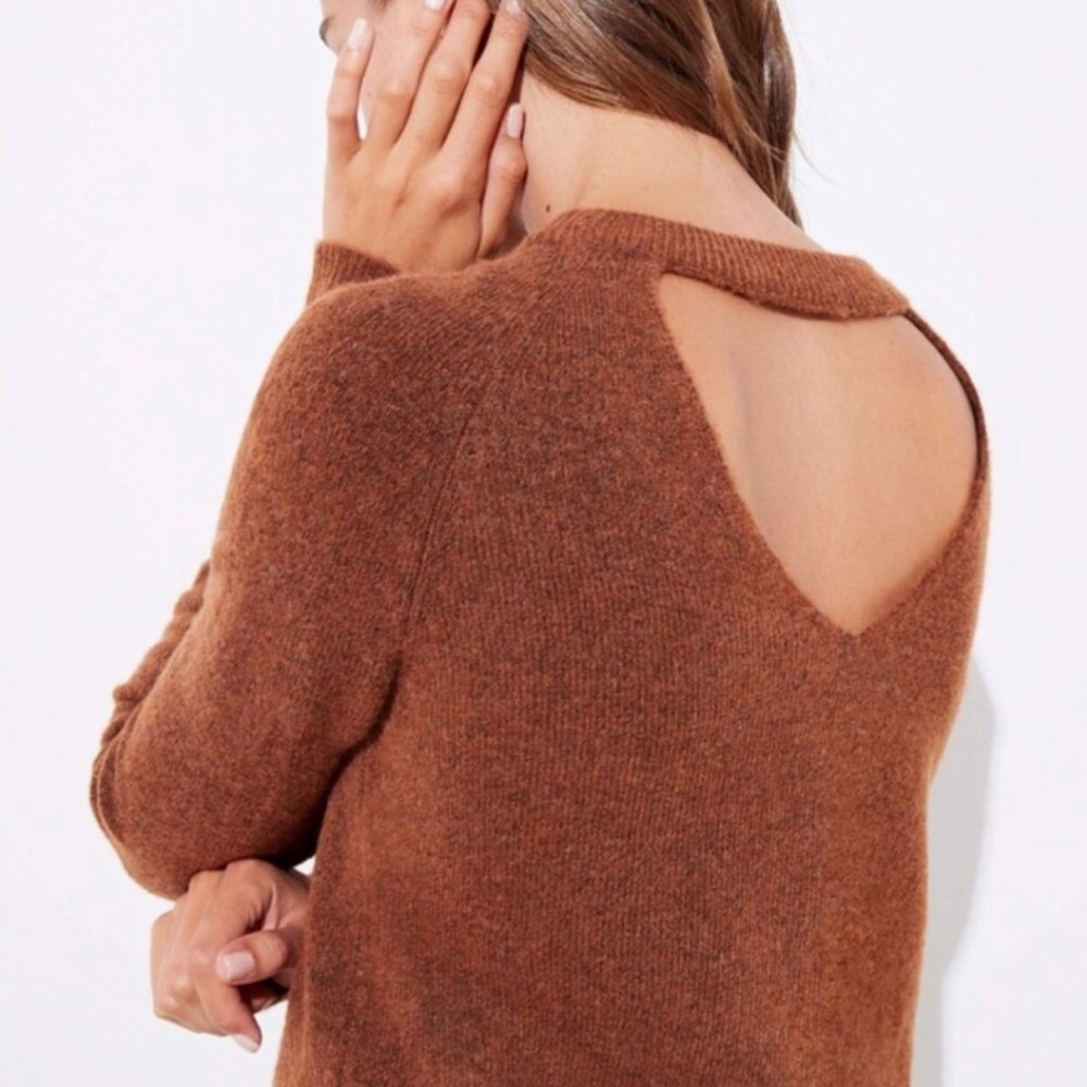 Loft Women’s Crewneck Cutout Back Pullover Sweater, Brown Size Medium Petite